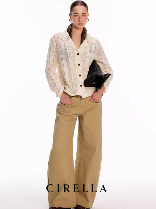 Crochet Hollow Cotton Cuban Collar Resort Knit Cardigan