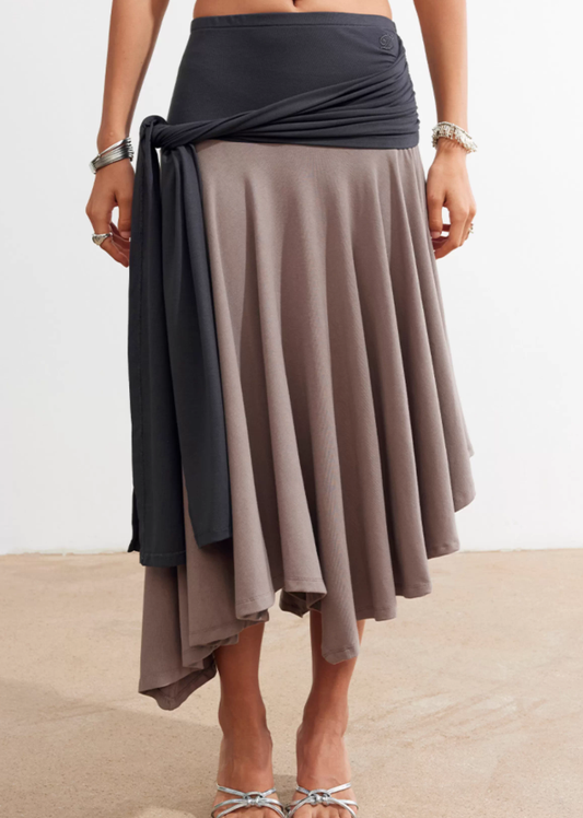 Two-Way Color-Block Asymmetrical Bustier Midi Skirt