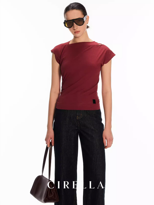 Hemp Solona Irregular Shoulder Slit Slim Multi-Color Tee