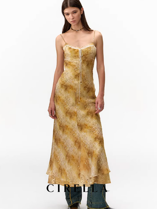 Vintage Autumn Yellow Resort Dress