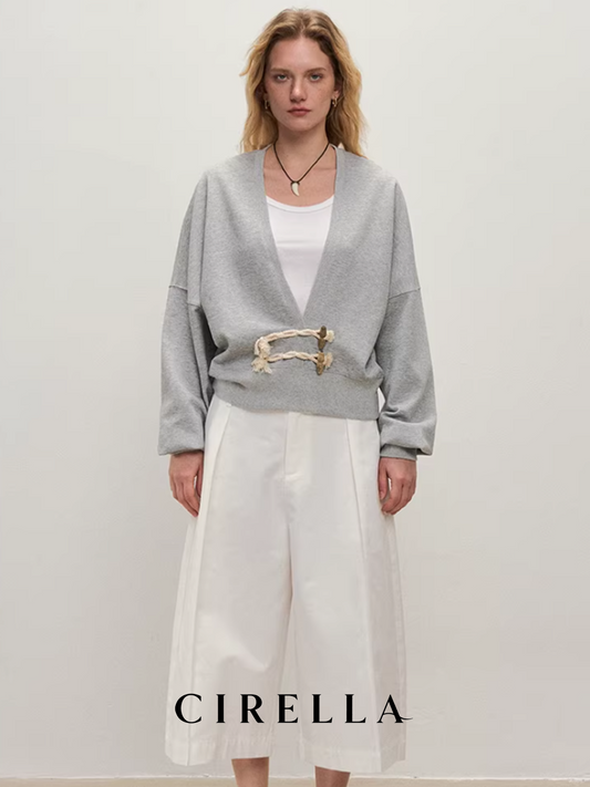 Oversized Grey Hooded Sweatshirt with Duffle Toggle