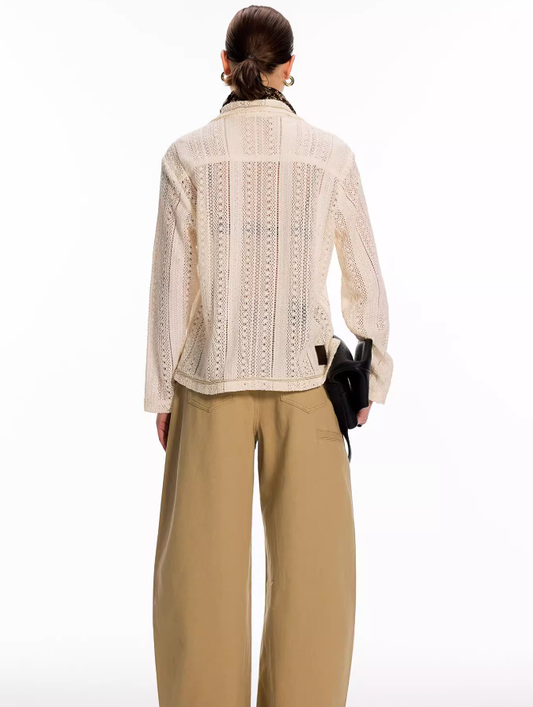 Crochet Hollow Cotton Cuban Collar Resort Knit Cardigan