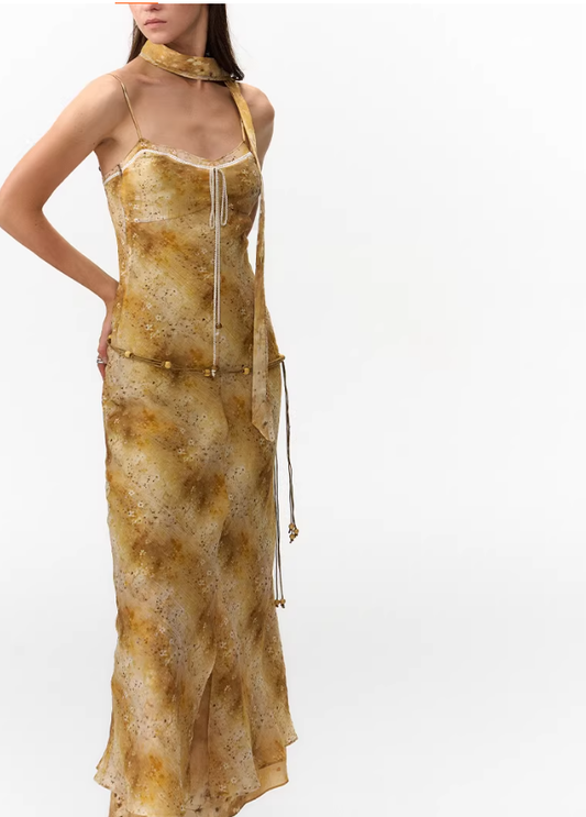 Vintage Autumn Yellow Resort Dress