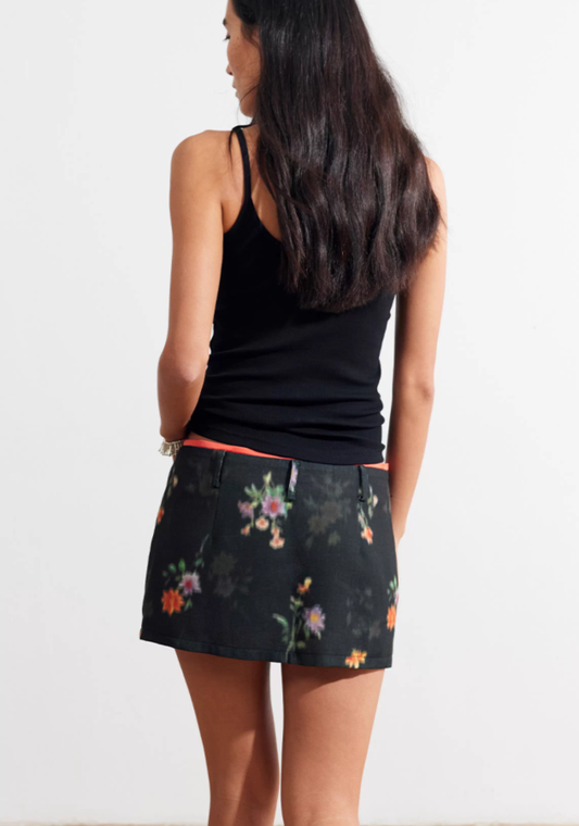 Satin Color-Block Low-Waist Double-Layer A-Line Skirt